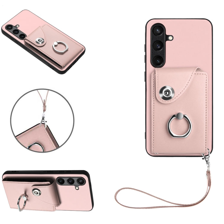 For Samsung Galaxy S24 5G Organ Card Bag Ring Holder PU Phone Case with Lanyard(Pink) - Galaxy S24 5G Cases by PMC TechLife | Online Shopping South Africa | PMC TechLife