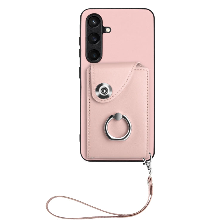 For Samsung Galaxy S24 5G Organ Card Bag Ring Holder PU Phone Case with Lanyard(Pink) - Galaxy S24 5G Cases by PMC TechLife | Online Shopping South Africa | PMC TechLife