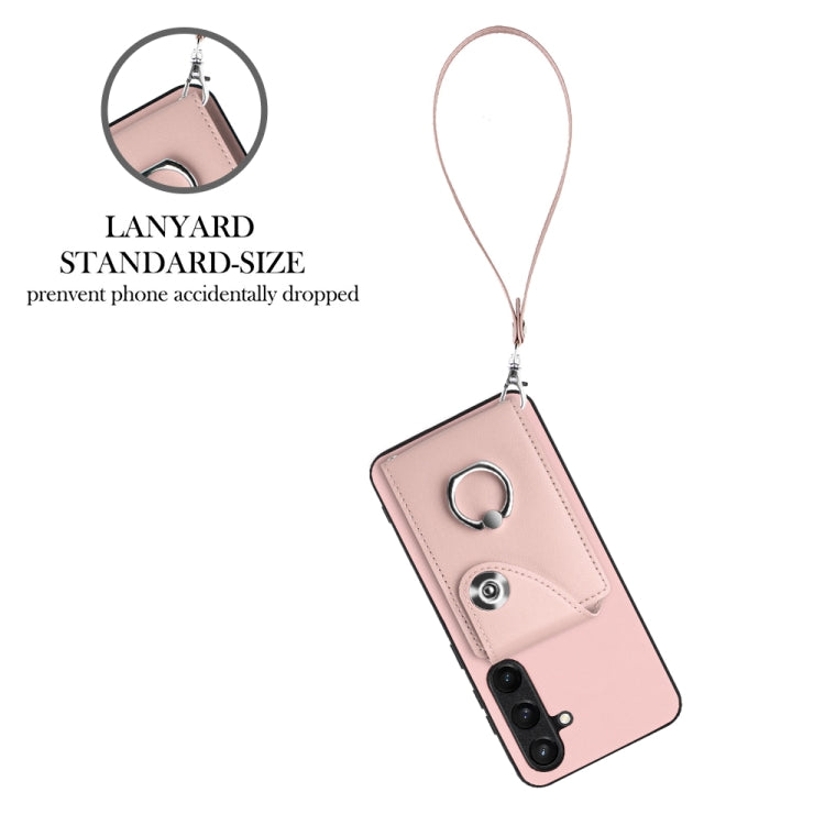 For Samsung Galaxy S24 5G Organ Card Bag Ring Holder PU Phone Case with Lanyard(Pink) - Galaxy S24 5G Cases by PMC TechLife | Online Shopping South Africa | PMC TechLife