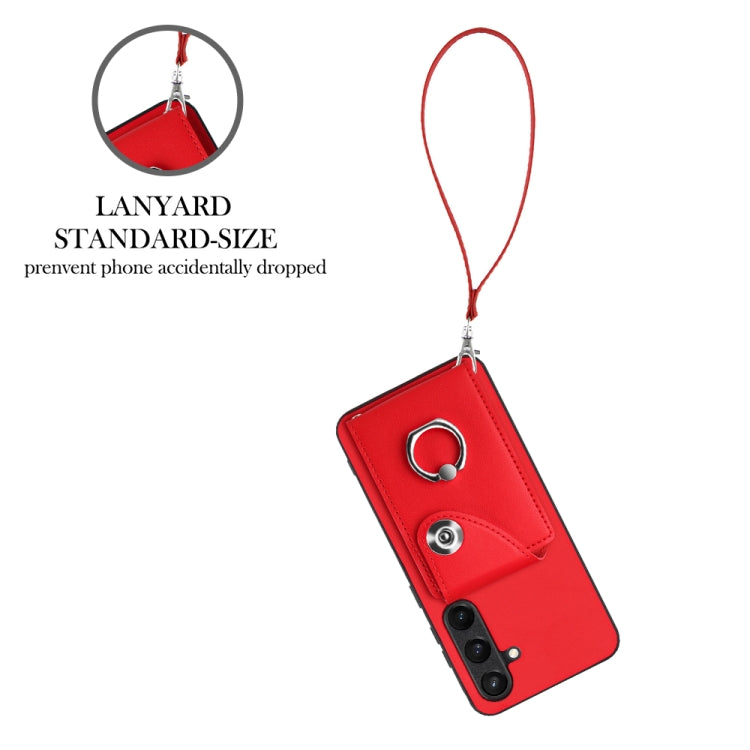 For Samsung Galaxy S24 5G Organ Card Bag Ring Holder PU Phone Case with Lanyard(Red) - Galaxy S24 5G Cases by PMC TechLife | Online Shopping South Africa | PMC TechLife | Buy Now Pay Later Mobicred