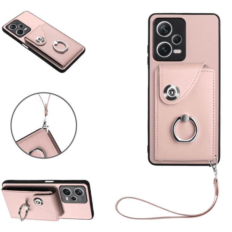 For Xiaomi Poco X5/Redmi Note 12 5G Global Organ Card Bag Ring Holder PU Phone Case with Lanyard(Pink) - Xiaomi Cases by PMC TechLife | Online Shopping South Africa | PMC TechLife | Buy Now Pay Later Mobicred
