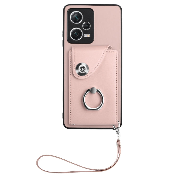 For Xiaomi Poco X5/Redmi Note 12 5G Global Organ Card Bag Ring Holder PU Phone Case with Lanyard(Pink) - Xiaomi Cases by PMC TechLife | Online Shopping South Africa | PMC TechLife | Buy Now Pay Later Mobicred