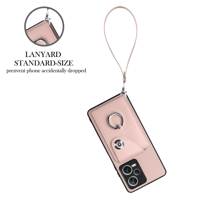 For Xiaomi Poco X5/Redmi Note 12 5G Global Organ Card Bag Ring Holder PU Phone Case with Lanyard(Pink) - Xiaomi Cases by PMC TechLife | Online Shopping South Africa | PMC TechLife | Buy Now Pay Later Mobicred