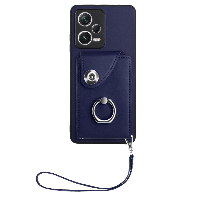 For Xiaomi Redmi Note 12 Pro+ 5G Global Organ Card Bag Ring Holder PU Phone Case with Lanyard(Blue) - Xiaomi Cases by PMC TechLife | Online Shopping South Africa | PMC TechLife | Buy Now Pay Later Mobicred