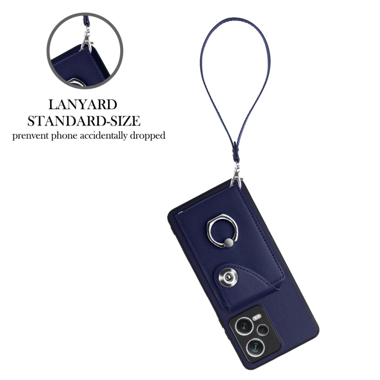 For Xiaomi Redmi Note 12 Pro+ 5G Global Organ Card Bag Ring Holder PU Phone Case with Lanyard(Blue) - Xiaomi Cases by PMC TechLife | Online Shopping South Africa | PMC TechLife | Buy Now Pay Later Mobicred