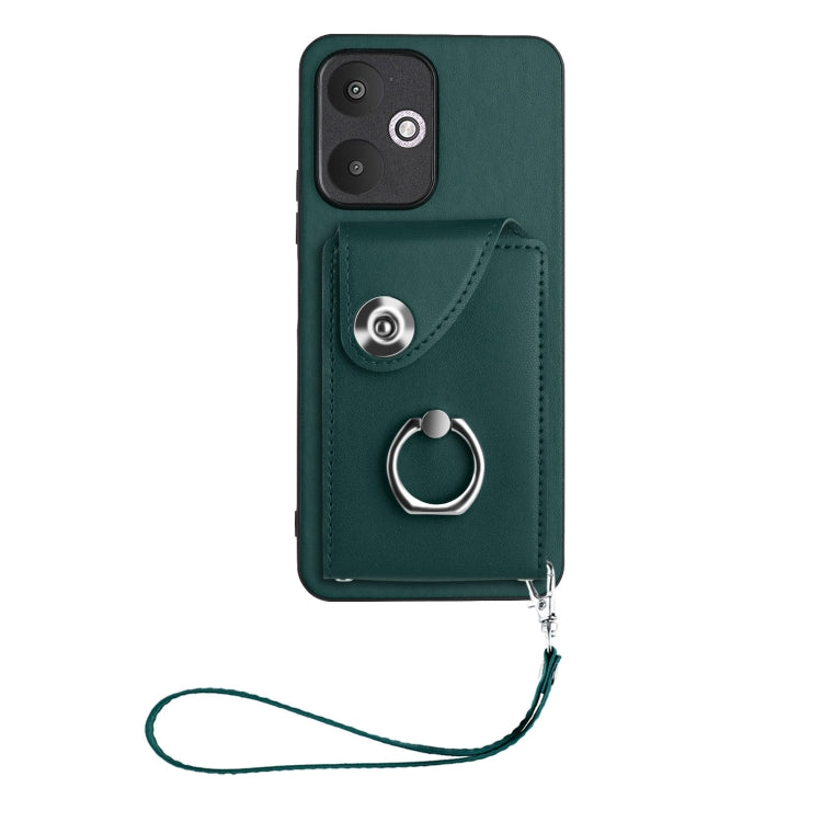 For Xiaomi Redmi 13C 5G / Redmi 13R Organ Card Bag Ring Holder PU Phone Case with Lanyard(Green) - 13C Cases by PMC TechLife | Online Shopping South Africa | PMC TechLife | Buy Now Pay Later Mobicred