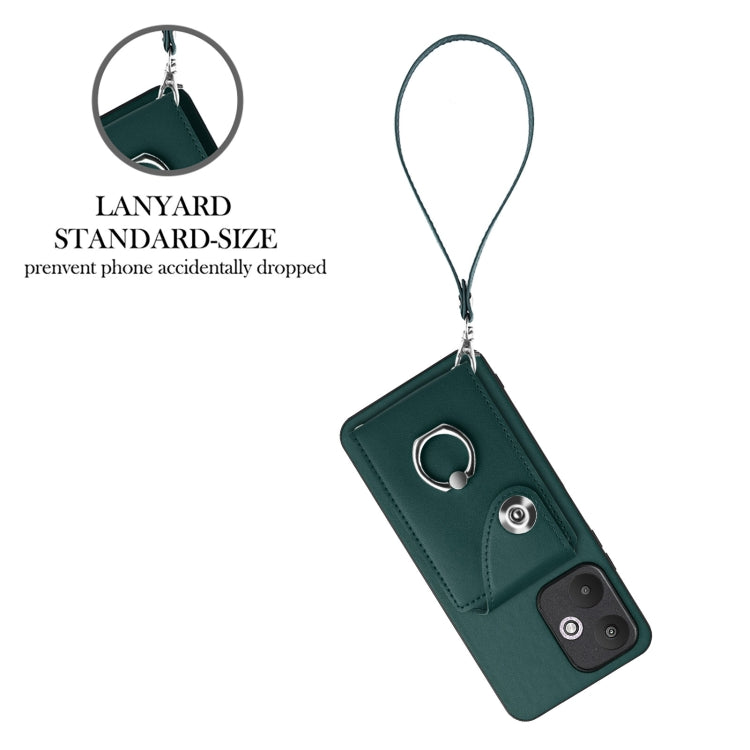 For Xiaomi Redmi 13C 5G / Redmi 13R Organ Card Bag Ring Holder PU Phone Case with Lanyard(Green) - 13C Cases by PMC TechLife | Online Shopping South Africa | PMC TechLife | Buy Now Pay Later Mobicred
