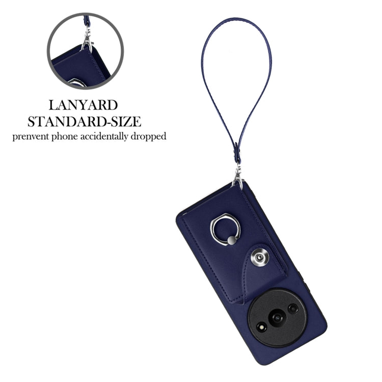 For Xiaomi Redmi A3 4G Organ Card Bag Ring Holder PU Phone Case with Lanyard(Blue) - Xiaomi Cases by PMC TechLife | Online Shopping South Africa | PMC TechLife | Buy Now Pay Later Mobicred