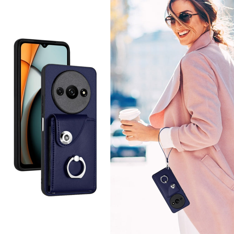 For Xiaomi Redmi A3 4G Organ Card Bag Ring Holder PU Phone Case with Lanyard(Blue) - Xiaomi Cases by PMC TechLife | Online Shopping South Africa | PMC TechLife | Buy Now Pay Later Mobicred
