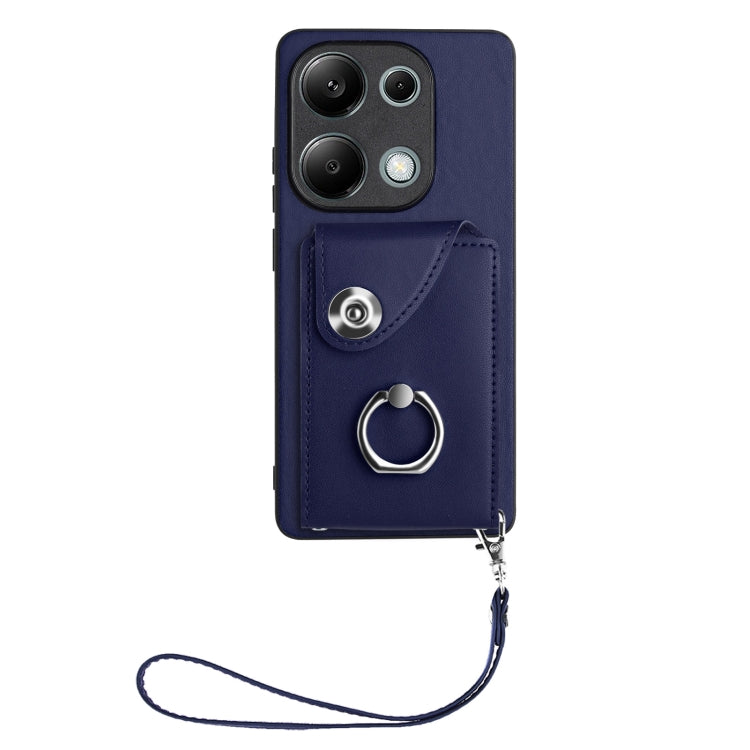For Xiaomi Redmi Note 13 Pro 4G Global Organ Card Bag Ring Holder PU Phone Case with Lanyard(Blue) - Xiaomi Cases by PMC TechLife | Online Shopping South Africa | PMC TechLife | Buy Now Pay Later Mobicred