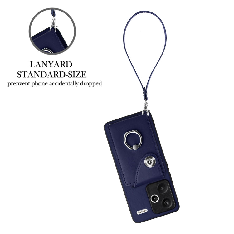 For Xiaomi Redmi Note 13 Pro+ Organ Card Bag Ring Holder PU Phone Case with Lanyard(Blue) - free shipping - PMC TechLife - Order now!