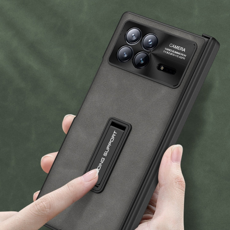 For Xiaomi Mix Fold 3 GKK Integrated Frosted Fold Hinge Leather Phone Case with Holder(Grey)