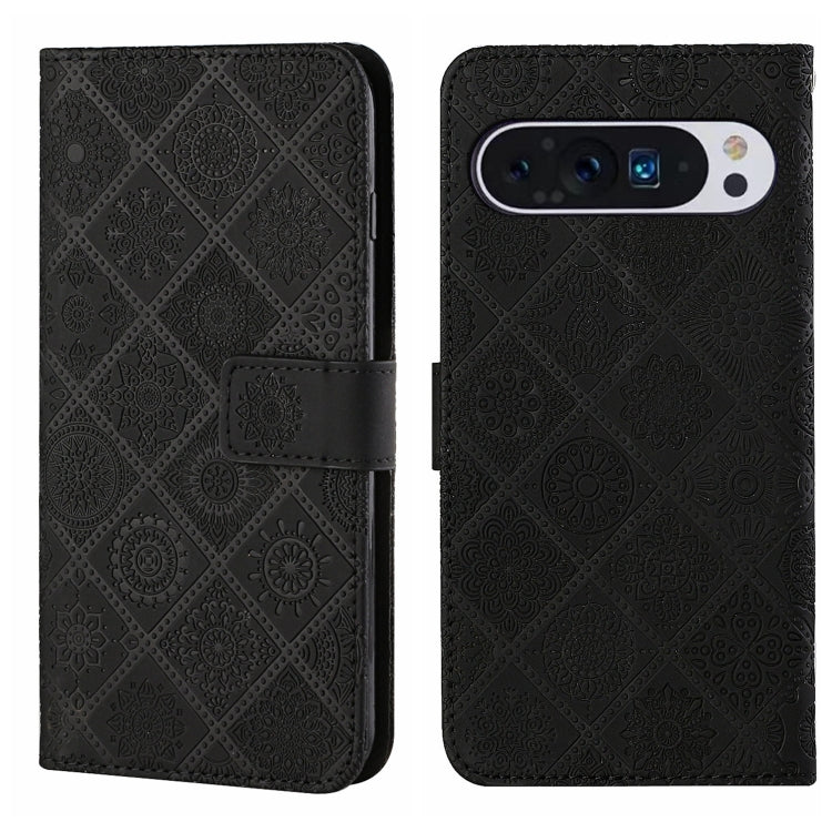 For Google Pixel 9 Pro XL Ethnic Style Embossed Pattern Leather Phone Case(Black) - Google Cases by PMC TechLife | Online Shopping South Africa | PMC TechLife | Buy Now Pay Later Mobicred