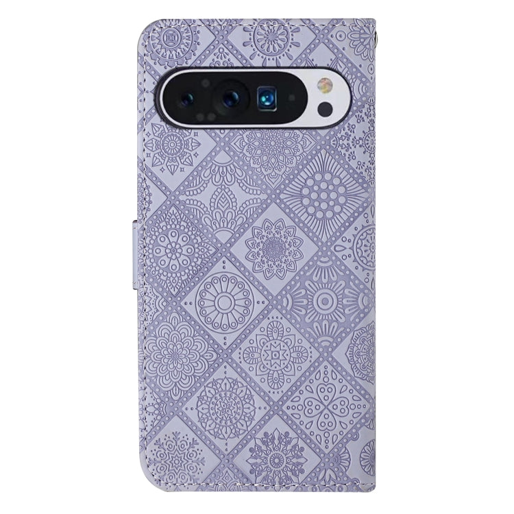 For Google Pixel 9 / 9 Pro Ethnic Style Embossed Pattern Leather Phone Case(Purple) - Google Cases by PMC TechLife | Online Shopping South Africa | PMC TechLife | Buy Now Pay Later Mobicred