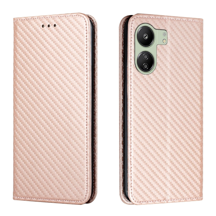 For Xiaomi Redmi 13C Carbon Fiber Texture Flip Holder Leather Phone Case(Rose Gold) - 13C Cases by PMC TechLife | Online Shopping South Africa | PMC TechLife | Buy Now Pay Later Mobicred