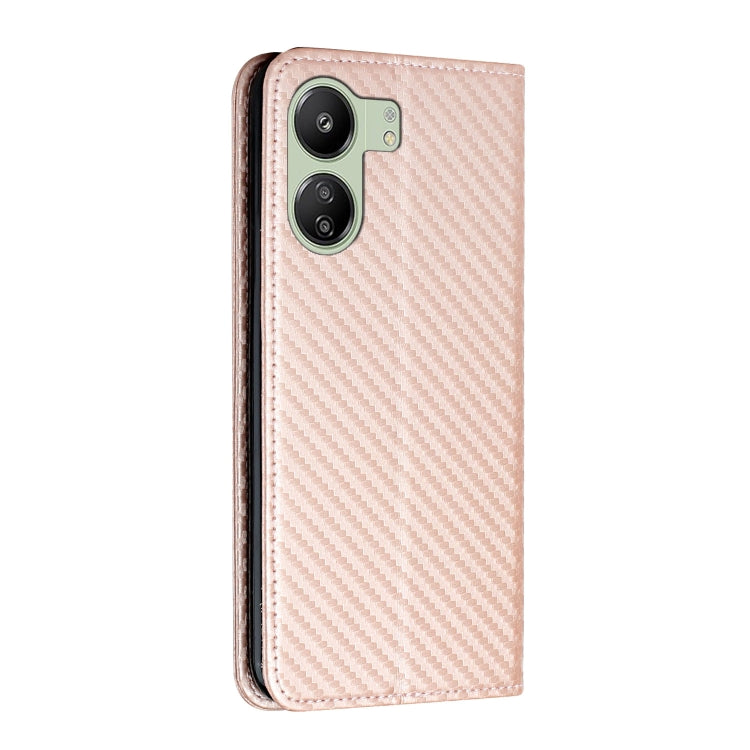 For Xiaomi Redmi 13C Carbon Fiber Texture Flip Holder Leather Phone Case(Rose Gold) - 13C Cases by PMC TechLife | Online Shopping South Africa | PMC TechLife | Buy Now Pay Later Mobicred