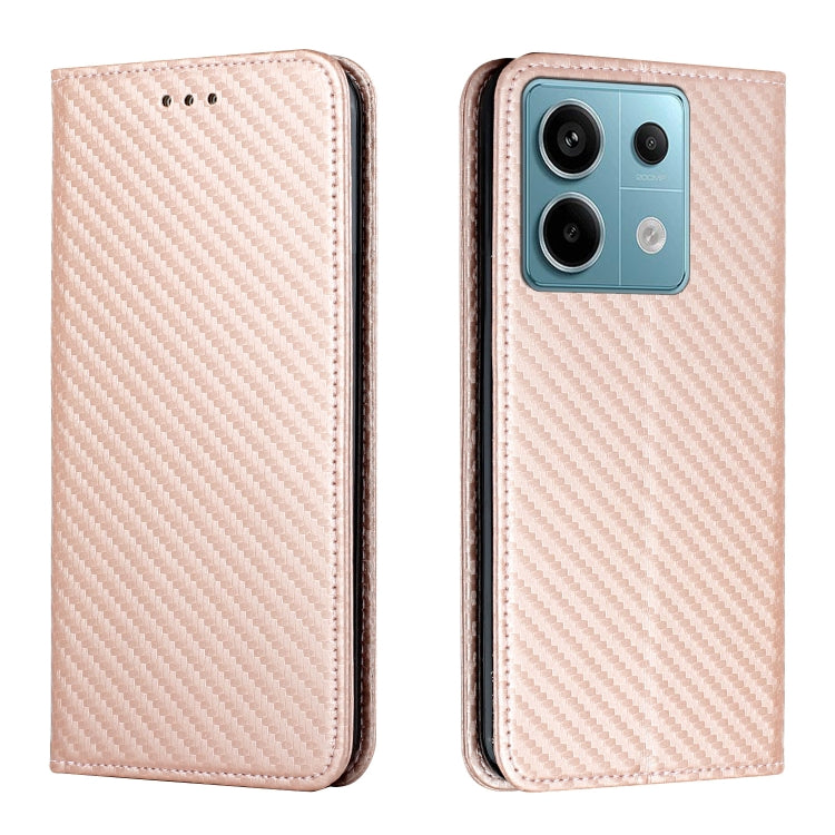 For Xiaomi Redmi Note 13 Pro 5G Carbon Fiber Texture Flip Holder Leather Phone Case(Rose Gold) - Note 13 Pro Cases by PMC TechLife | Online Shopping South Africa | PMC TechLife | Buy Now Pay Later Mobicred