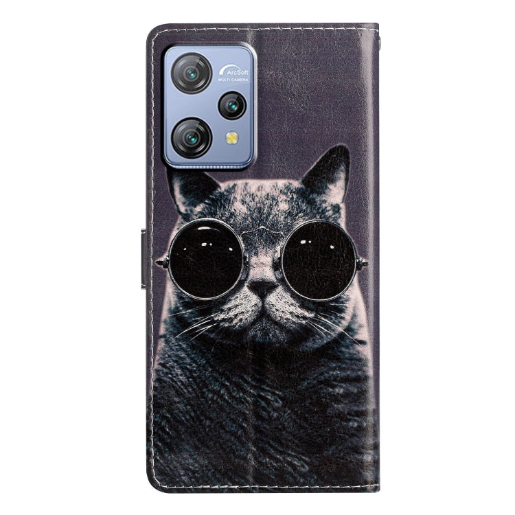 For Blackview A53 Pro Colored Drawing Leather Phone Case(Sunglasses Cat) - More Brand by PMC TechLife | Online Shopping South Africa | PMC TechLife | Buy Now Pay Later Mobicred