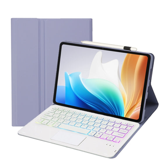 For OnePlus Pad Go / OPPO Pad Air2 / Neo OP14-AS TPU Ultra-thin Detachable Backlight Bluetooth Keyboard Leather Case with Touchpad(Purple)