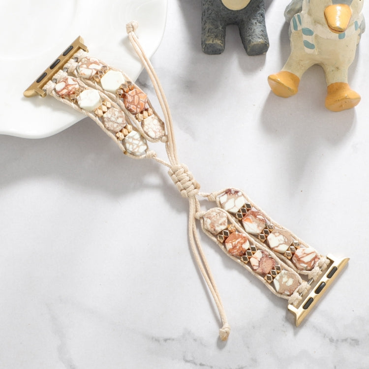 For Apple Watch Series 9 45mm Hexagonal Stones Drawstring Chain Watch Band(Beige) - Watch Bands by PMC TechLife | Online Shopping South Africa | PMC TechLife