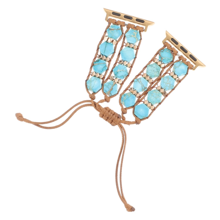 For Apple Watch Series 9 45mm Hexagonal Stones Drawstring Chain Watch Band(Blue)