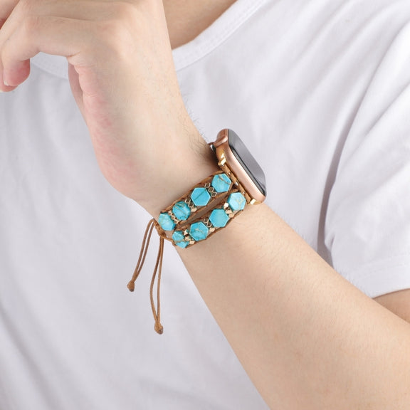 For Apple Watch Series 9 45mm Hexagonal Stones Drawstring Chain Watch Band(Blue)