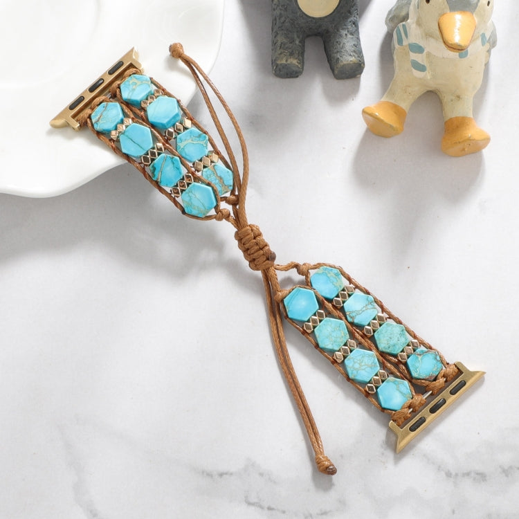 For Apple Watch Series 7 45mm Hexagonal Stones Drawstring Chain Watch Band(Blue)