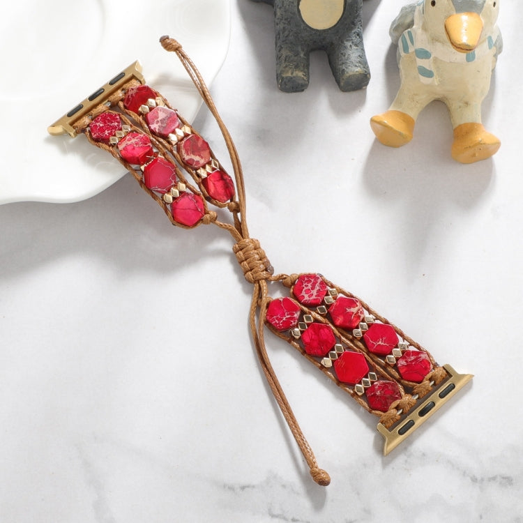 For Apple Watch Series 7 45mm Hexagonal Stones Drawstring Chain Watch Band(Red) - Watch Bands by PMC TechLife | Online Shopping South Africa | PMC TechLife