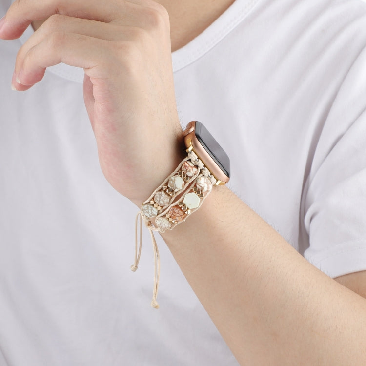 For Apple Watch SE 40mm Hexagonal Stones Drawstring Chain Watch Band(Beige) - Watch Bands by PMC TechLife | Online Shopping South Africa | PMC TechLife