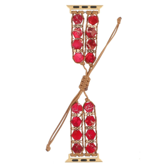 For Apple Watch Series 4 40mm Hexagonal Stones Drawstring Chain Watch Band(Red)