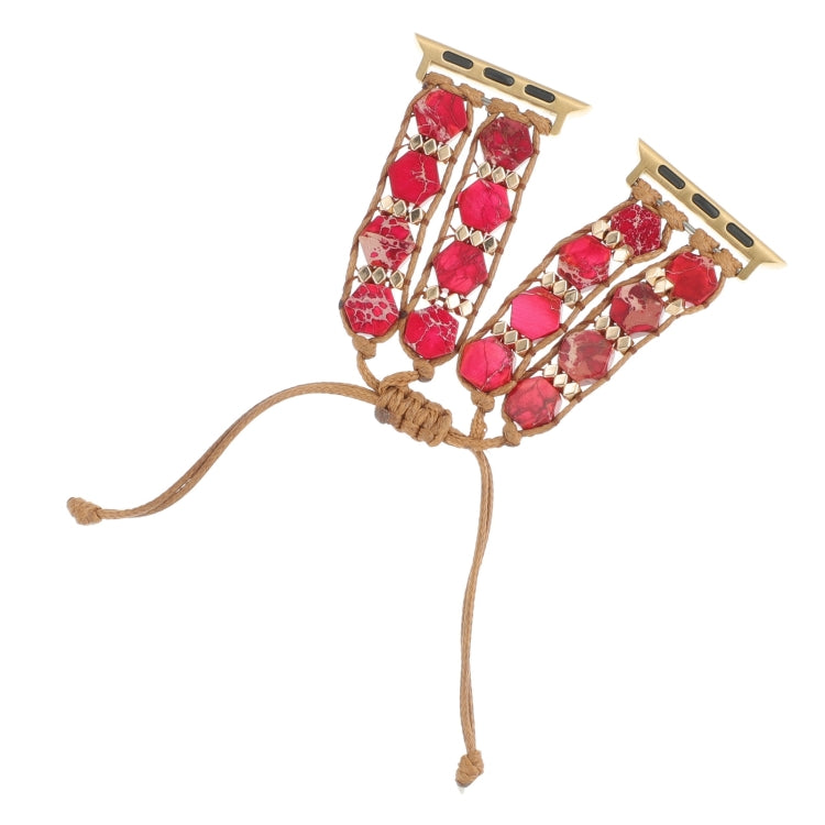 For Apple Watch Series 2 38mm Hexagonal Stones Drawstring Chain Watch Band(Red) - Watch Bands by PMC TechLife | Online Shopping South Africa | PMC TechLife