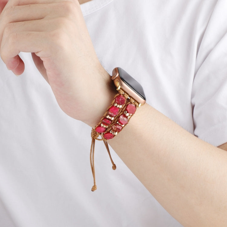 For Apple Watch 38mm Hexagonal Stones Drawstring Chain Watch Band(Red) - Watch Bands by PMC TechLife | Online Shopping South Africa | PMC TechLife