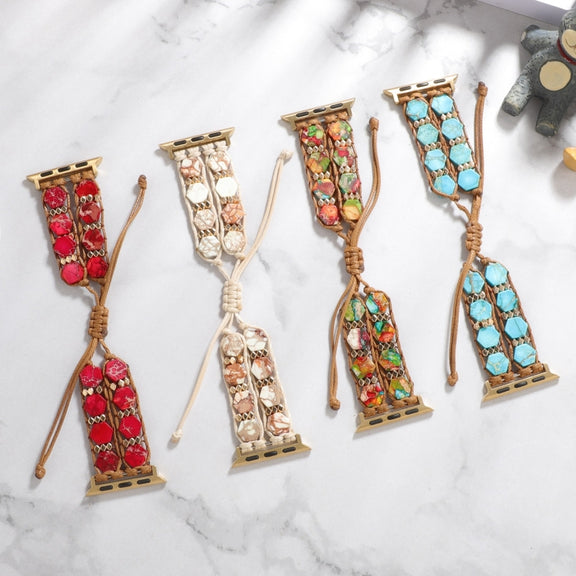 For Apple Watch Series 4 40mm Hexagonal Stones Drawstring Chain Watch Band(Blue)