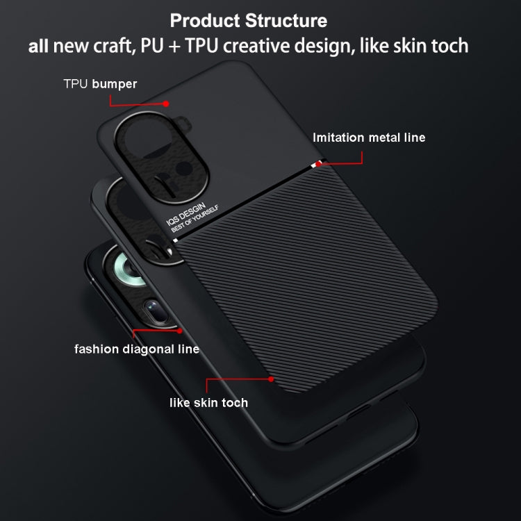 For OPPO Reno11 5G Global Classic Tilt Strip Grain Magnetic PC Hybrid TPU Phone Case(Blue) - OPPO Cases by PMC TechLife | Online Shopping South Africa | PMC TechLife | Buy Now Pay Later Mobicred