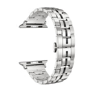 For Apple Watch SE 2023 40mm Butterfly Buckle 5-Beads Metal Watch Band(Silver Black)