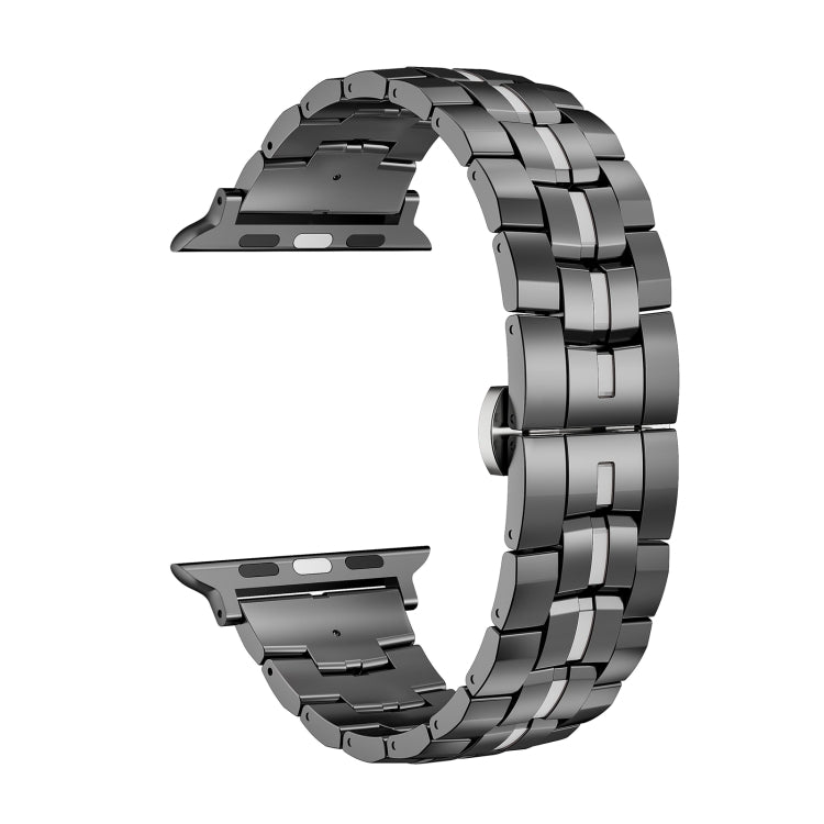 For Apple Watch Ultra 2 49mm Butterfly Buckle 5-Beads Metal Watch Band(Black Silver) - Watch Bands by PMC TechLife | Online Shopping South Africa | PMC TechLife