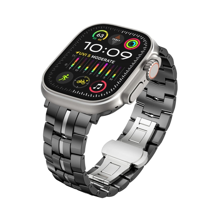 For Apple Watch Ultra 49mm Butterfly Buckle 5-Beads Metal Watch Band(Black Silver) - Watch Bands by PMC TechLife | Online Shopping South Africa | PMC TechLife