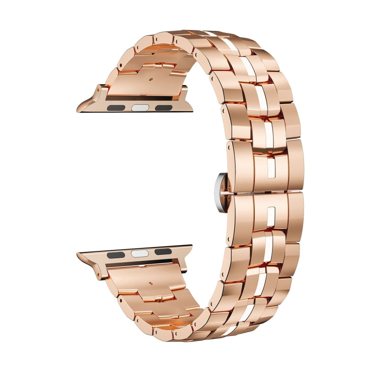 For Apple Watch Series 8 41mm Butterfly Buckle 5-Beads Metal Watch Band(Rose Gold White)