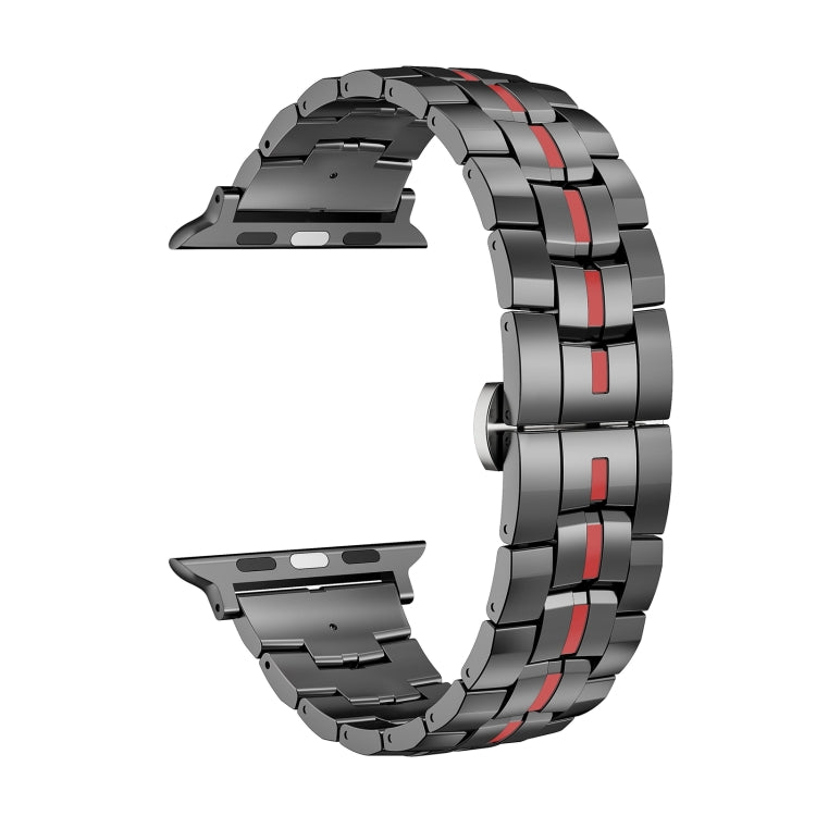 For Apple Watch SE 2022 40mm Butterfly Buckle 5-Beads Metal Watch Band(Black Red) - free shipping - PMC TechLife - Order now!