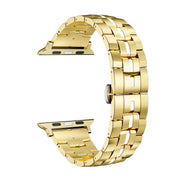 For Apple Watch SE 2022 40mm Butterfly Buckle 5-Beads Metal Watch Band(Gold White)