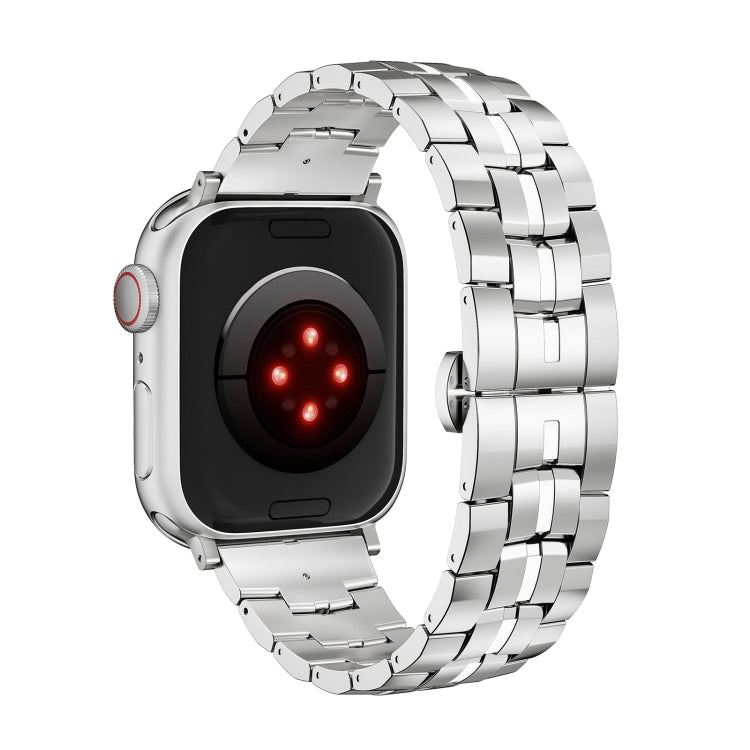 For Apple Watch SE 2022 40mm Butterfly Buckle 5-Beads Metal Watch Band(Silver White) - Watch Bands by PMC TechLife | Online Shopping South Africa | PMC TechLife