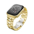 For Apple Watch Series 7 41mm Butterfly Buckle 5-Beads Metal Watch Band(Gold White) - Watch Bands by PMC TechLife | Online Shopping South Africa | PMC TechLife