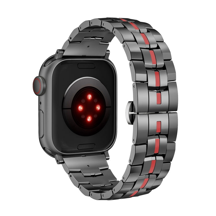 For Apple Watch Series 6 40mm Butterfly Buckle 5-Beads Metal Watch Band(Black Red) - Watch Bands by PMC TechLife | Online Shopping South Africa | PMC TechLife