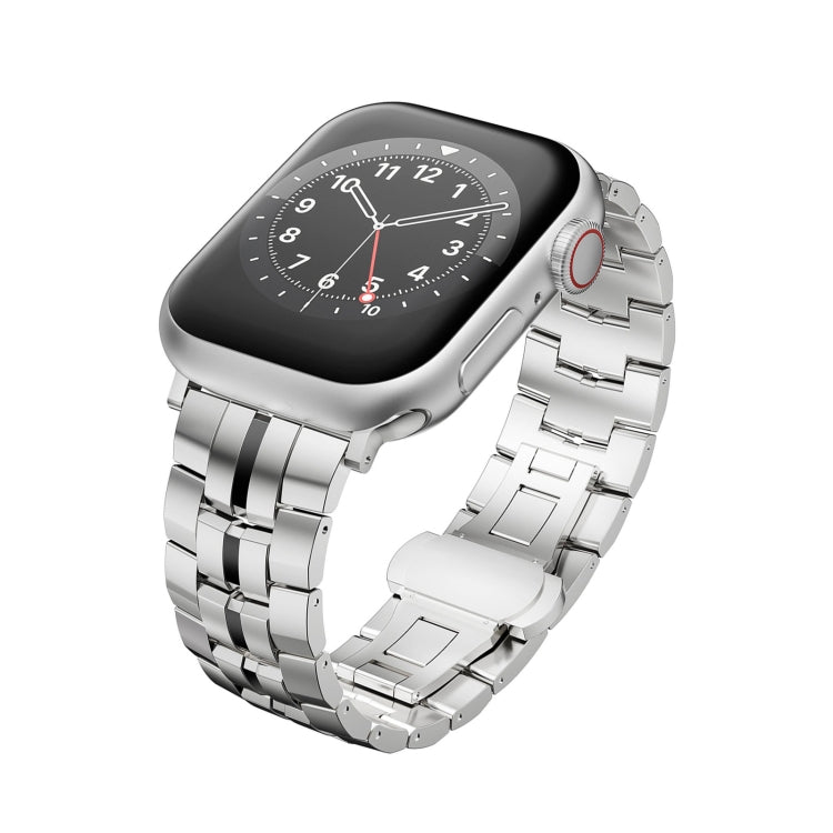 For Apple Watch Series 6 40mm Butterfly Buckle 5-Beads Metal Watch Band(Silver Black) - Watch Bands by PMC TechLife | Online Shopping South Africa | PMC TechLife