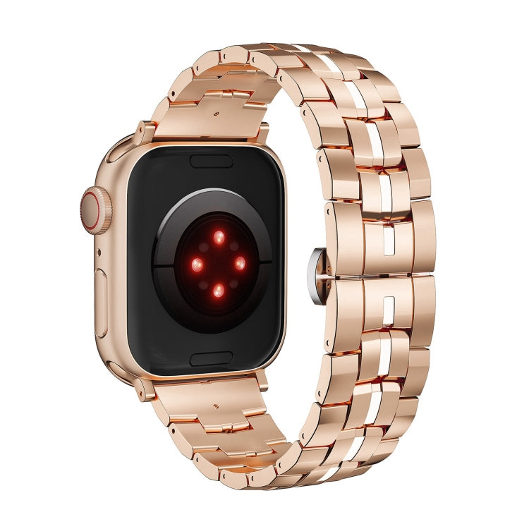 For Apple Watch Series 5 40mm Butterfly Buckle 5-Beads Metal Watch Band(Rose Gold White)