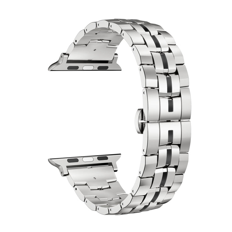 For Apple Watch Series 5 40mm Butterfly Buckle 5-Beads Metal Watch Band(Silver Black)