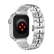 For Apple Watch Series 5 40mm Butterfly Buckle 5-Beads Metal Watch Band(Silver Black)