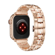 For Apple Watch Series 4 44mm Butterfly Buckle 5-Beads Metal Watch Band(Rose Gold White)