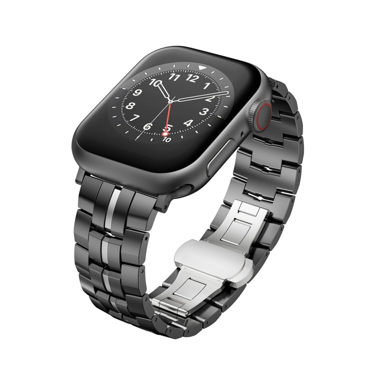 For Apple Watch Series 2 42mm Butterfly Buckle 5-Beads Metal Watch Band(Black Silver) - Watch Bands by PMC TechLife | Online Shopping South Africa | PMC TechLife