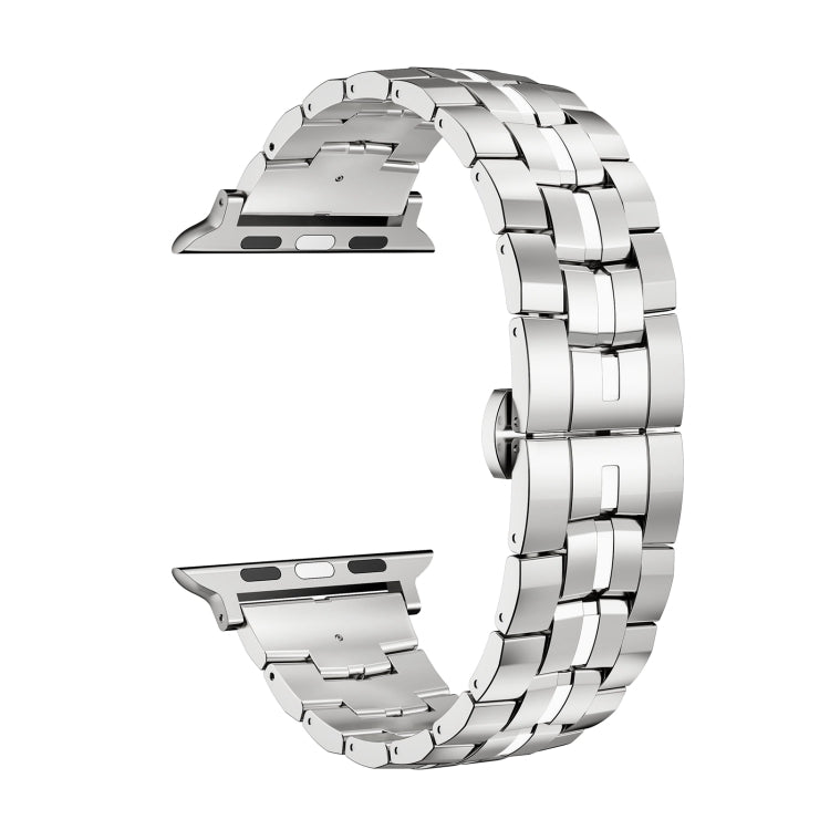 For Apple Watch Series 2 42mm Butterfly Buckle 5-Beads Metal Watch Band(Silver White) - Watch Bands by PMC TechLife | Online Shopping South Africa | PMC TechLife